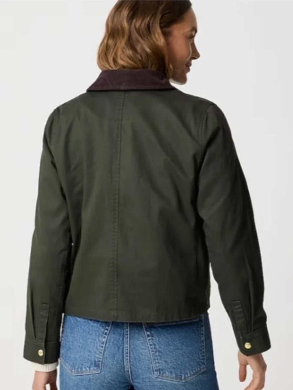 J. Crew Factory Cropped Field Jacket Mossy Green Brown Chore Barn Coat Size M